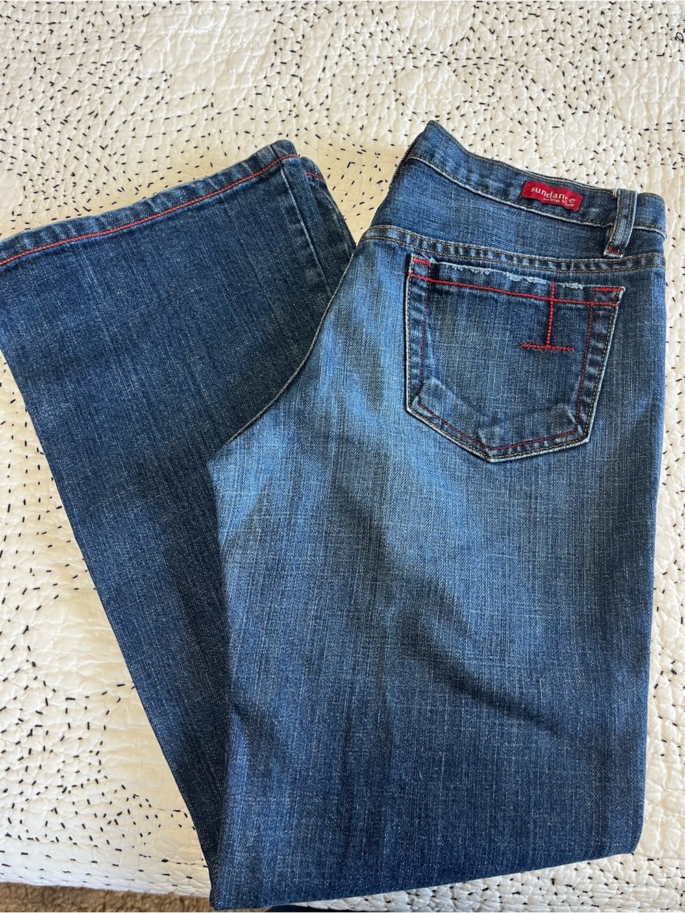 Sundance And Big Blue Women’s Low Rise Jeans Straight Red Stitching Sz 30 Short